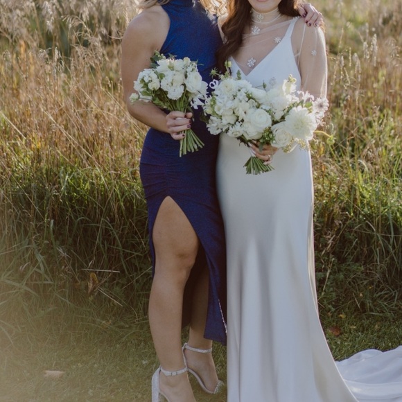 Bardot Blue Sequin One Shoulder Prom Gown - Picture 6 of 9